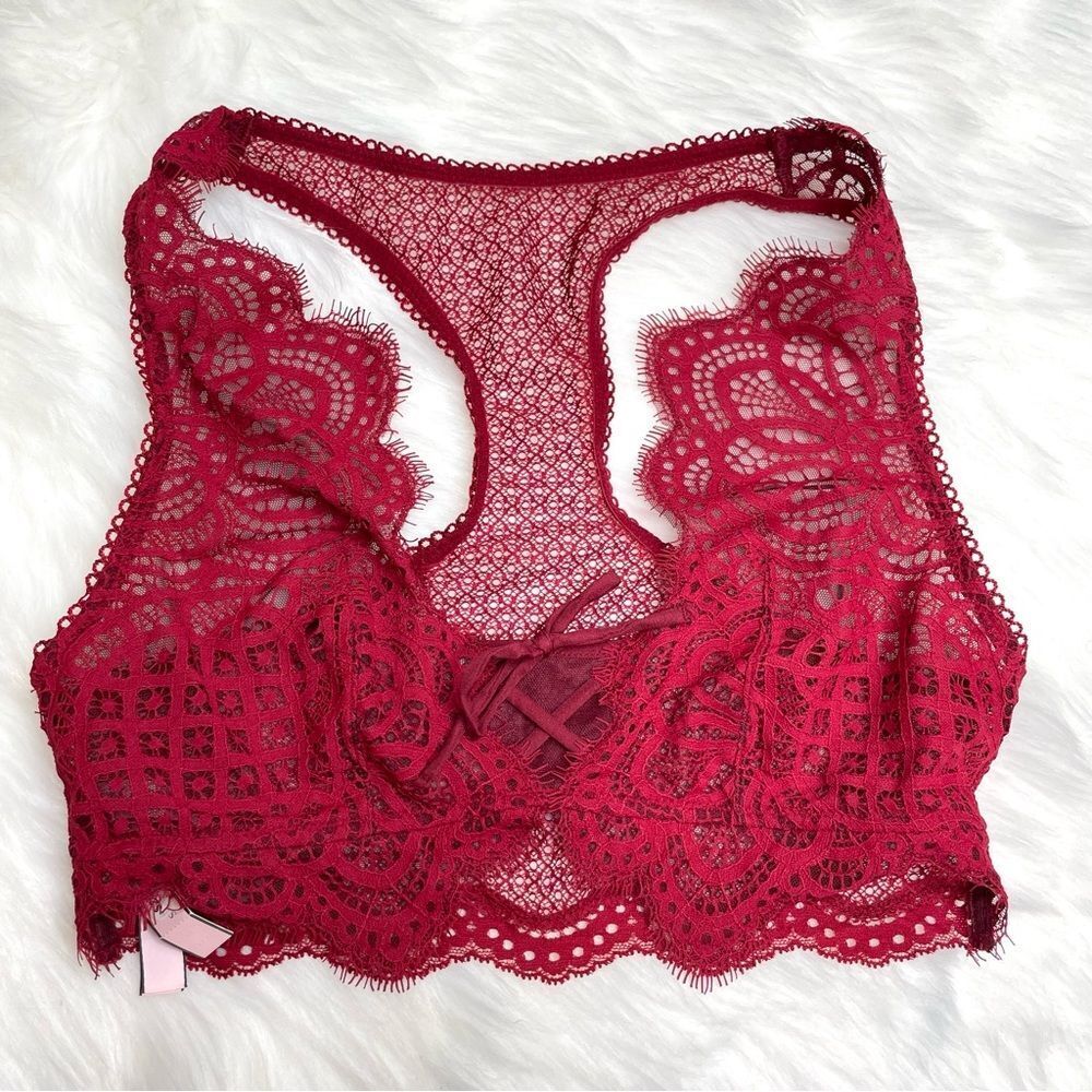 Victoria’s Secret Burgundy Dream Angels Lace Racerback Bralette Size Small NWT